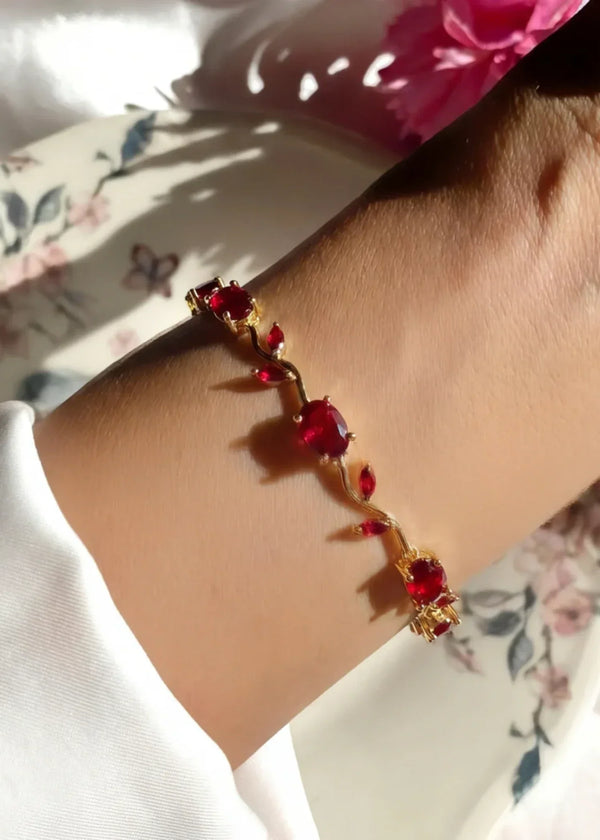 RJ | Ruby Red Crystal Stones Tulip Bracelet - image 2