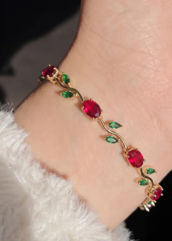 RJ | Green & Red Crystal Stones Tulip Bracelet - image 2