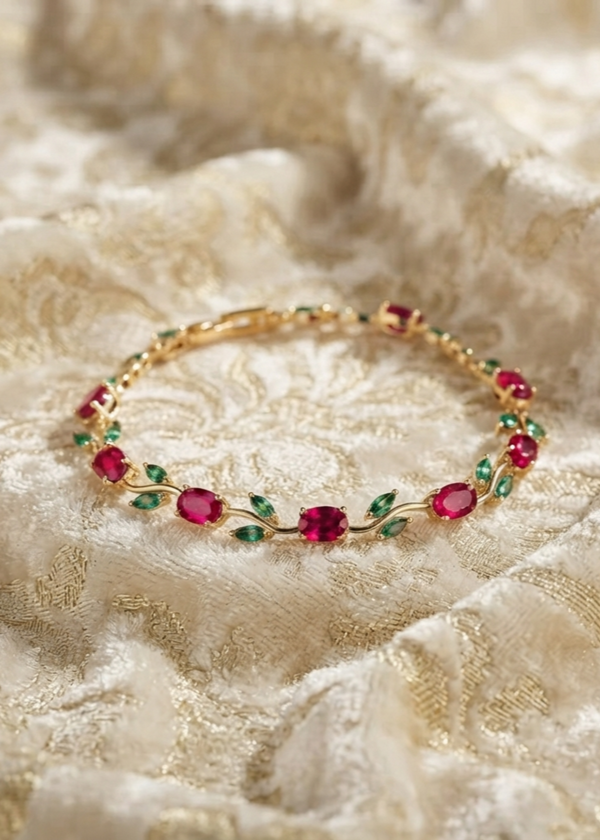 RJ | Green & Red Crystal Stones Tulip Bracelet - image 3