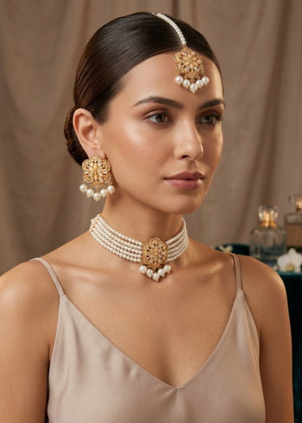 RJ | Pearl Sitara Choker Set - Pearl white